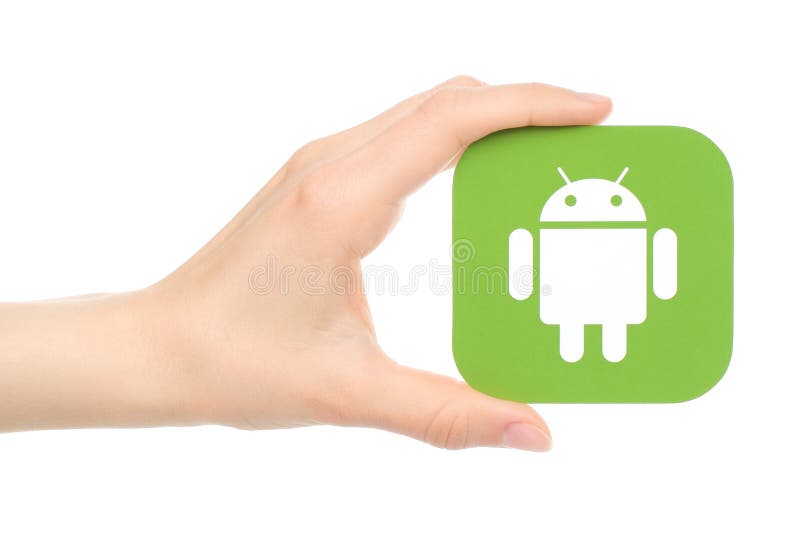 Hand holds Android logo stock images