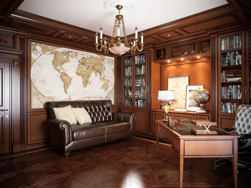 Home office interior design in classic style stock photo