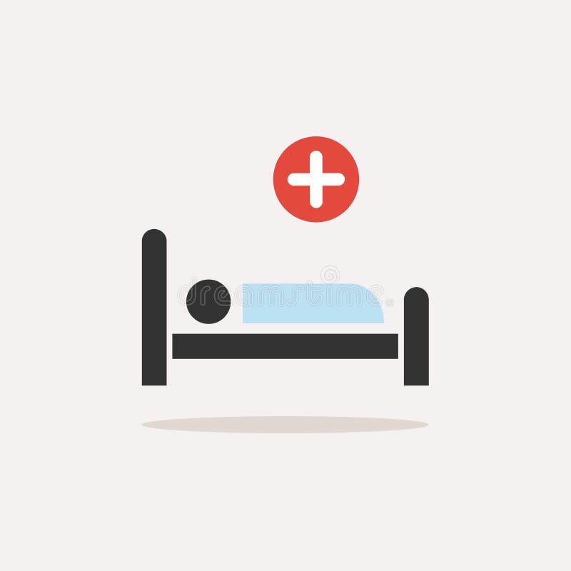 Hospital bed. Medicine flat color icon with shadow on a beige background stock illustration