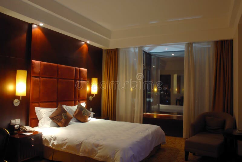 Hotel Room. Interior of a modern luxury hotel room stock image