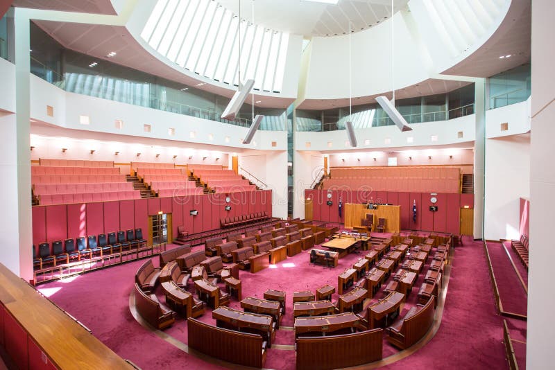 The House of the Senate. CANBERRA, AUSTRALIA - MAR 25, 2016: Interior view of the Australian Senate in Parliament House, Canberra, Australia royalty free stock photos