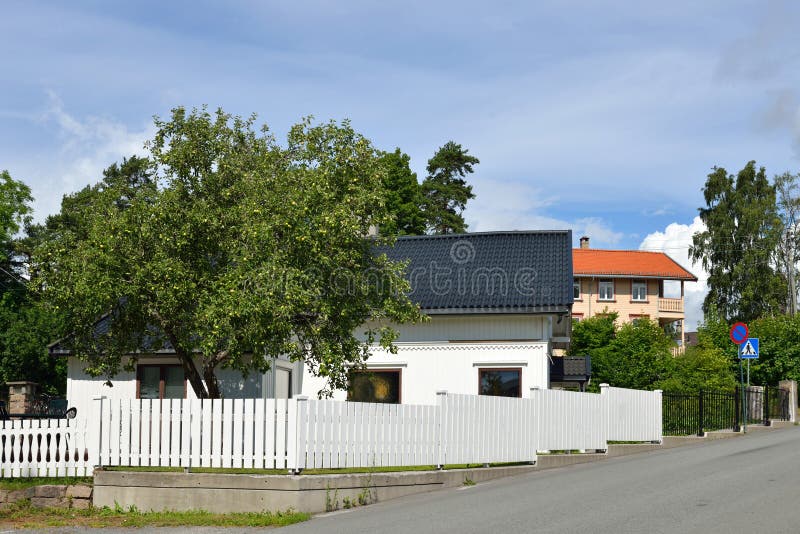 Houses and cottages at Bygdoy, residential zone. Oslo, Norway royalty free stock photos