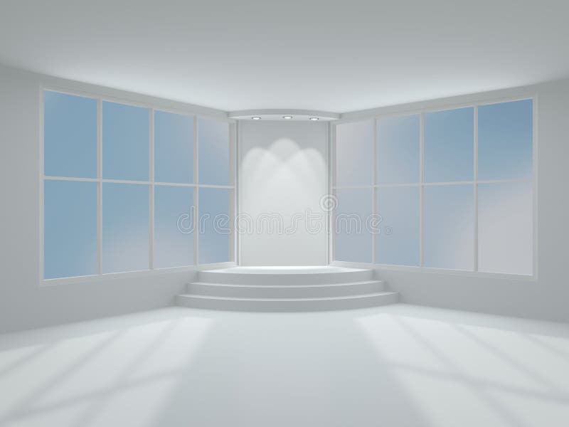 Illuminated stage podium. 3D modern interior. royalty free illustration