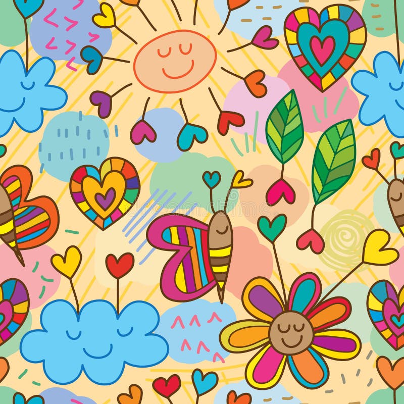 Cloud flower love unsteady drawing seamless pattern. This illustration is drawing steady with unsteady background, maybe mood sometime is like that in seamless vector illustration