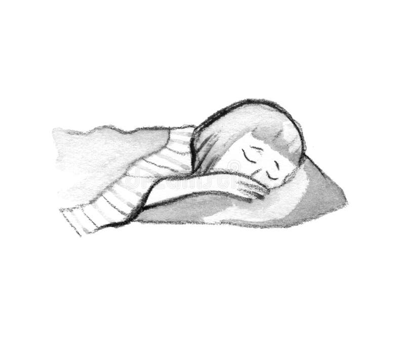 Illustration of isolated cute girl sleeping in bed on white royalty free illustration