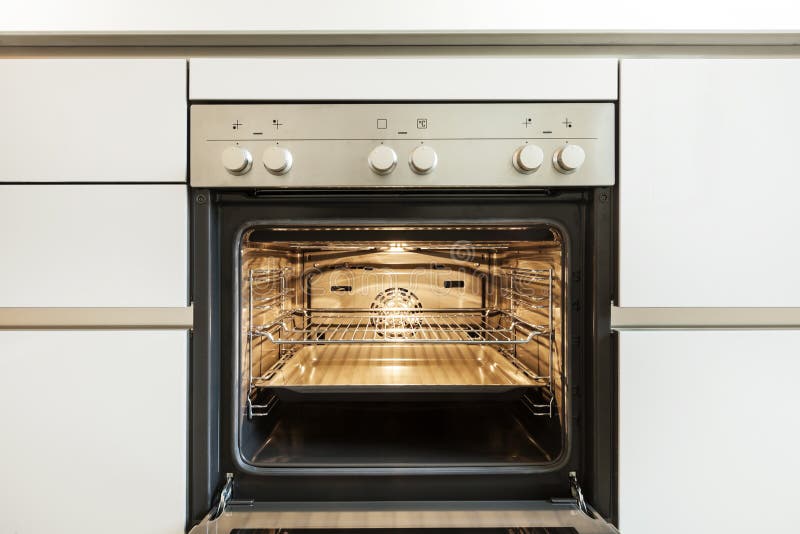 Inside of the oven. Modern kitchen, inside of the oven, open royalty free stock photo