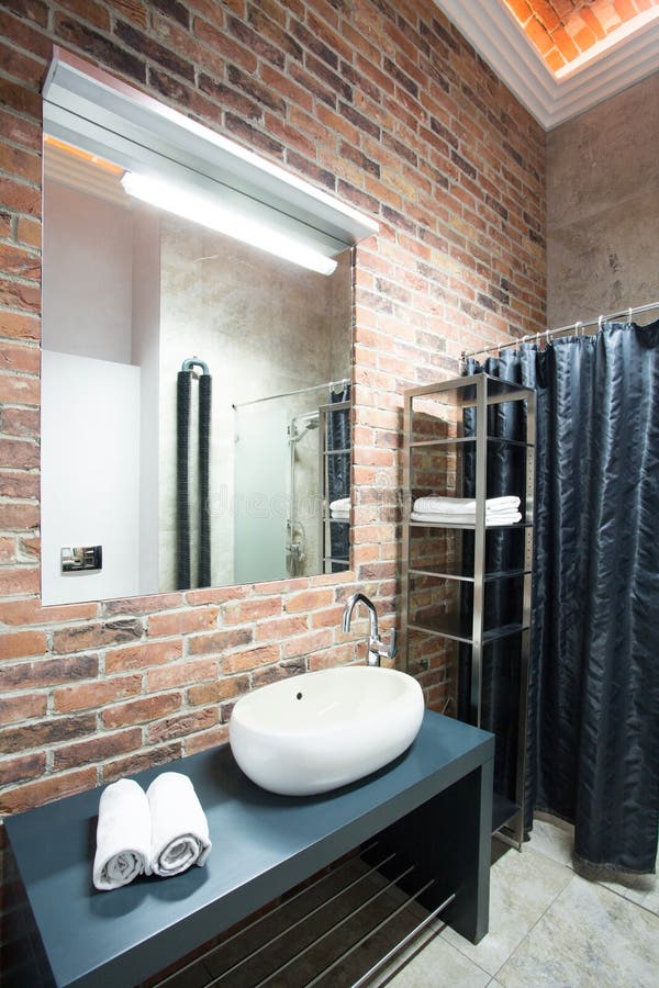 Interior of bathroom in a loft. Vertical stock photos