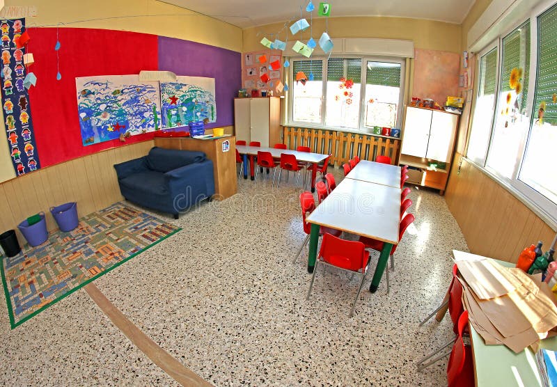 Interior of a class of children without school children stock image