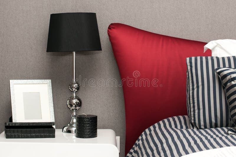 Interior design detail of a luxury hotel room. Details of the bed royalty free stock photo