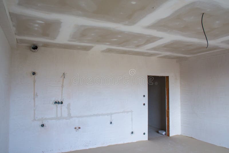 Interior empty apartment room in a new building renovation stock photo