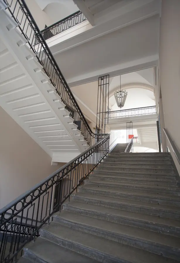 The interior of the Grand staircase inside the old administrative building in the industrial area of the old European city stock images