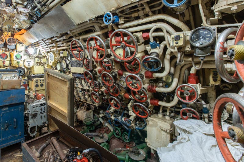 Interior of old abandoned Russian Soviet submarine. Interior of old abandoned Russian Soviet union submarine royalty free stock photo