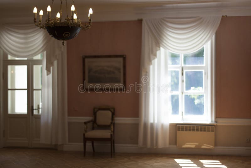 Interior of the old Russian estate. Old farm house interior traditional Russian estate stock image
