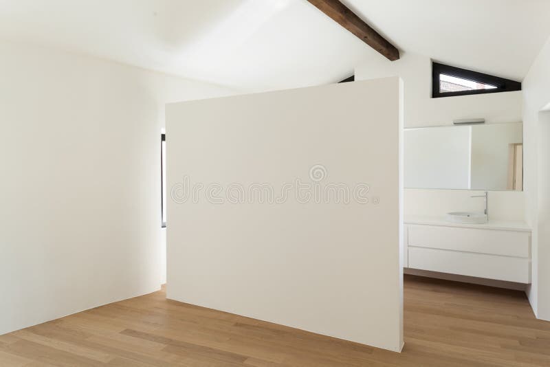 Interior, room with white bathroom. Beautiful modern loft, room with white bathroom royalty free stock photography