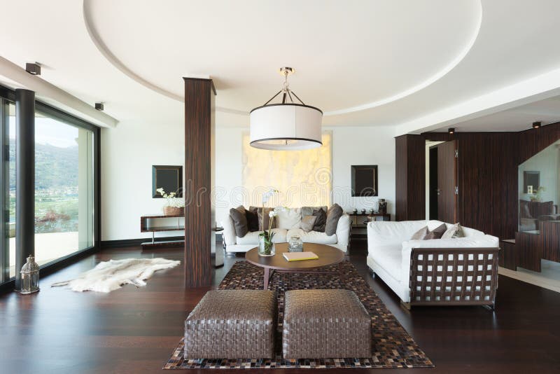 Interiors, living room. Architecture, modern house, beautiful interiors, living room stock photo