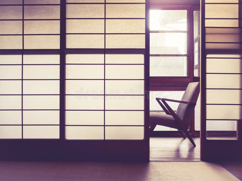 Japanese style room Interior with retro chair Vintage tone. Art and architecture royalty free stock photography