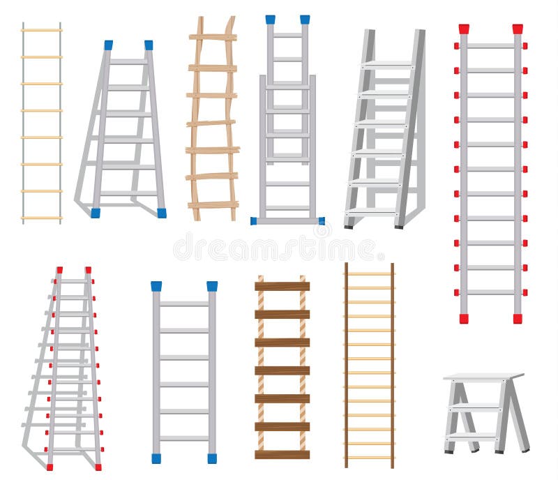 Ladders Set Made from Different Materials: Wood and Metal royalty free illustration