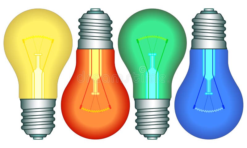 Lamps. Illustration of the color light bulbs set stock illustration