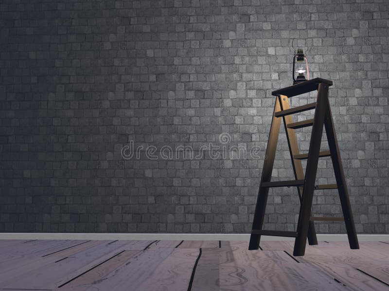 Lantern on ladder - 3D render royalty free illustration