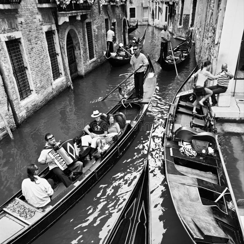 Life in Venice (traveling by gondolas) stock images