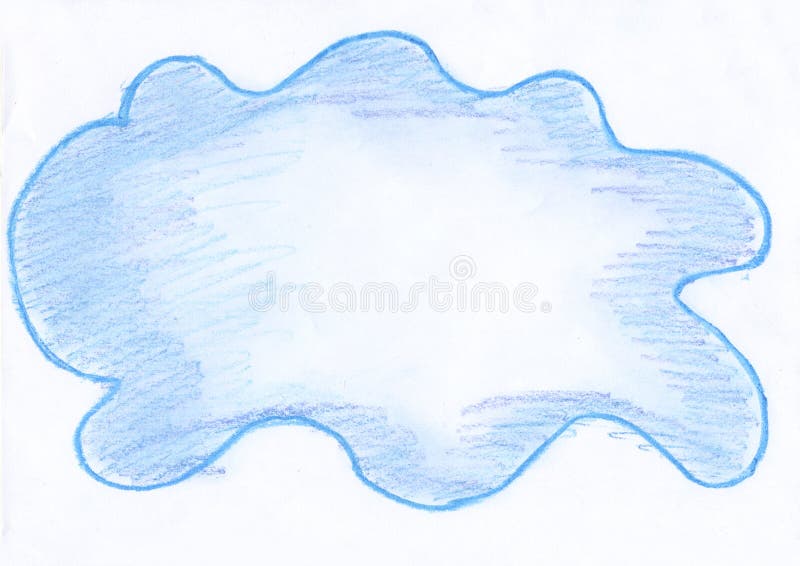 Light blue spot on a white background, a cloud drawn in pencil. A painted puddle, a pencil drawing on a white background stock illustration