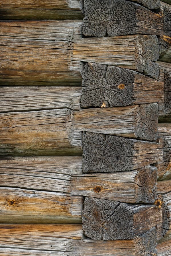 Log wall hut corner junction old russian style royalty free stock photo