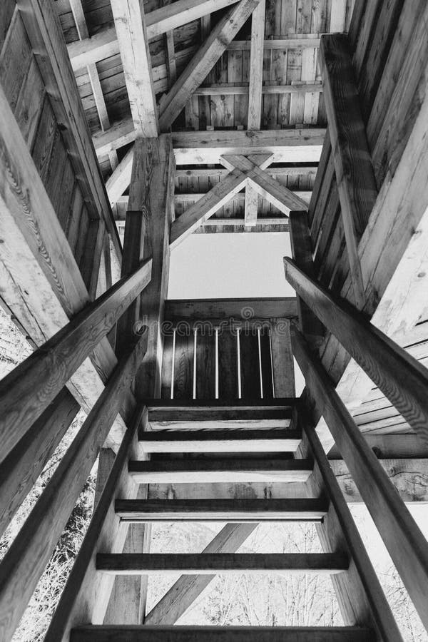 Low angle shot of stairs as they lead to the remainder of the wooden house. A low angle shot of stairs as they lead to the remainder of the wooden house royalty free stock photos