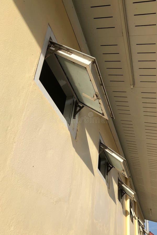 Low angle view of ventilator windows of toilet stock photos