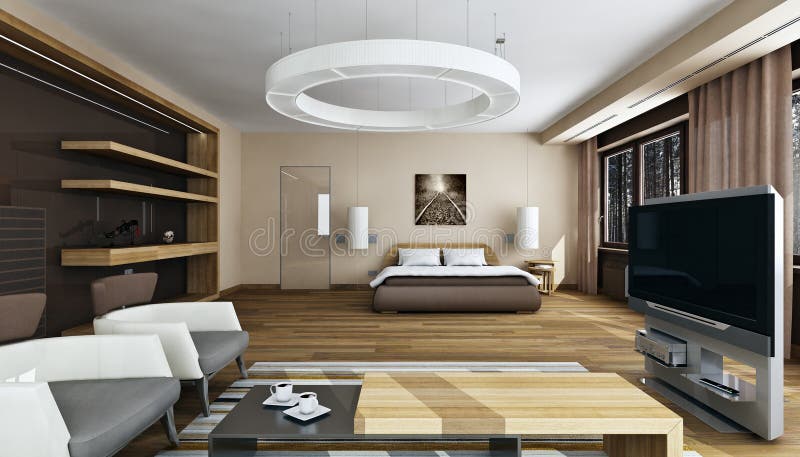 Luxury bedroom interior in daylight vector illustration