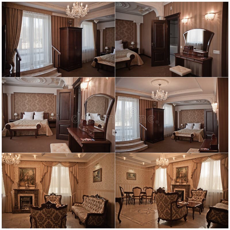 Luxury interiors. Set of 6 images of luxury interiors stock photo