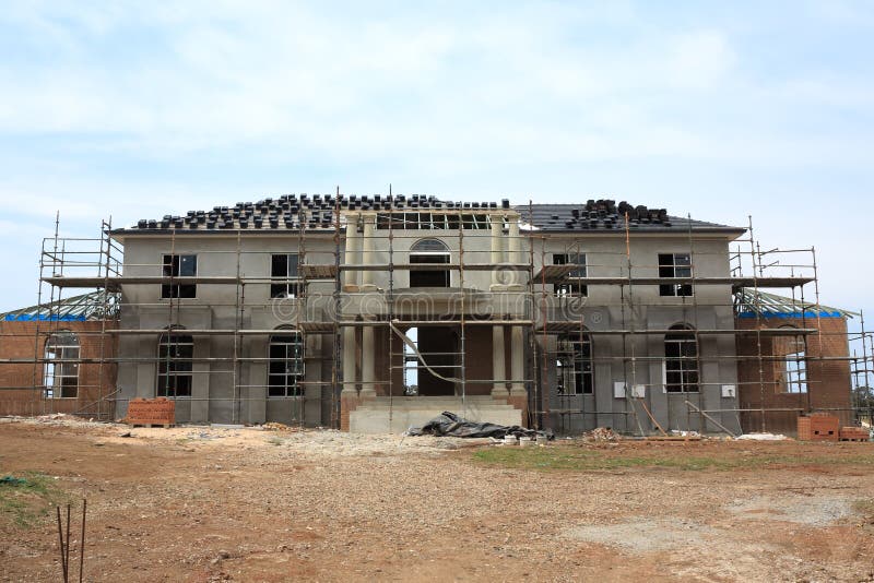 Manor house construction. Building process of a modern manor house in the final stages (in Australia) royalty free stock image