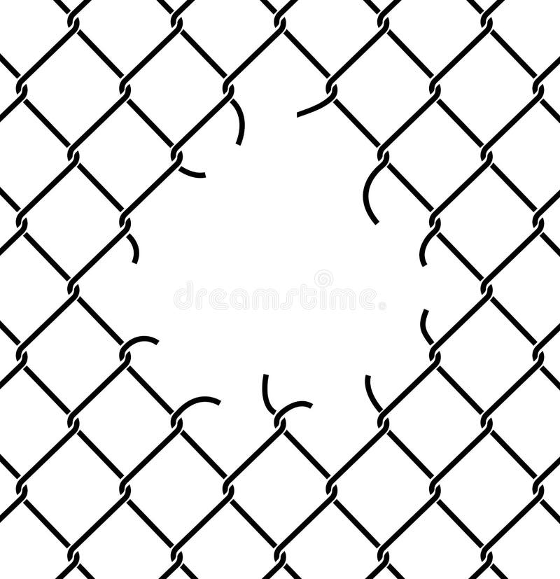 Mesh netting Torn. Rabitz with hole. Mesh fence Ripped backgrou. Nd stock illustration