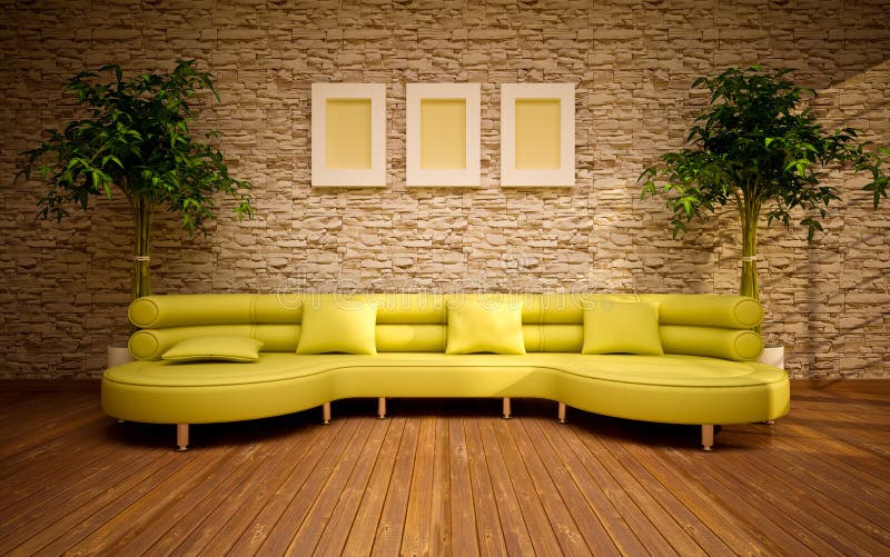 Minimal modern interior with lemon sofa stock illustration