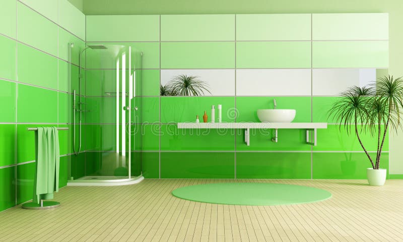 Modern green bathroom vector illustration