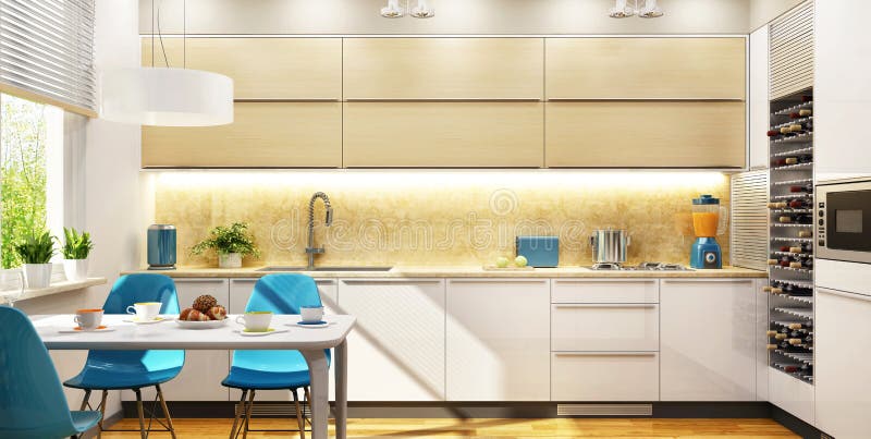 Modern interior design beautiful kitchen stock illustration