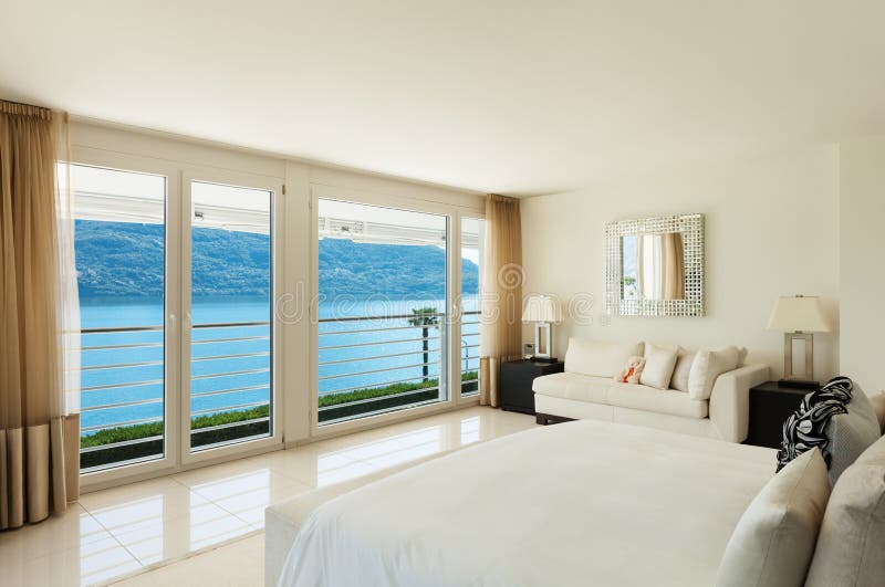 Modern interior design, bedroom royalty free stock images
