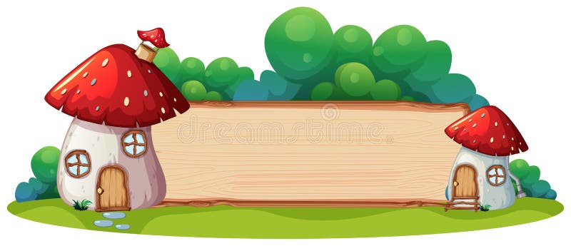 Mushroom house with wooden board. Illustration stock illustration