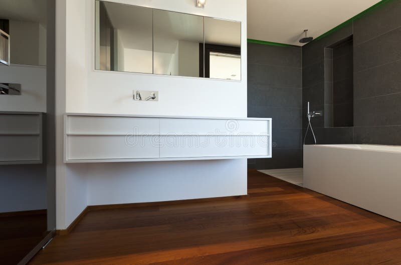 New bathroom, parquet floor royalty free stock photo