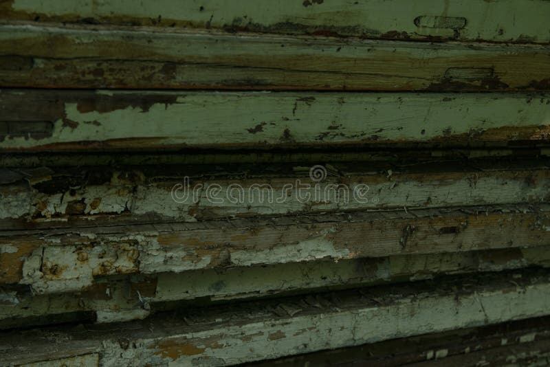 Old wooden window frames lie. On each other stock photo