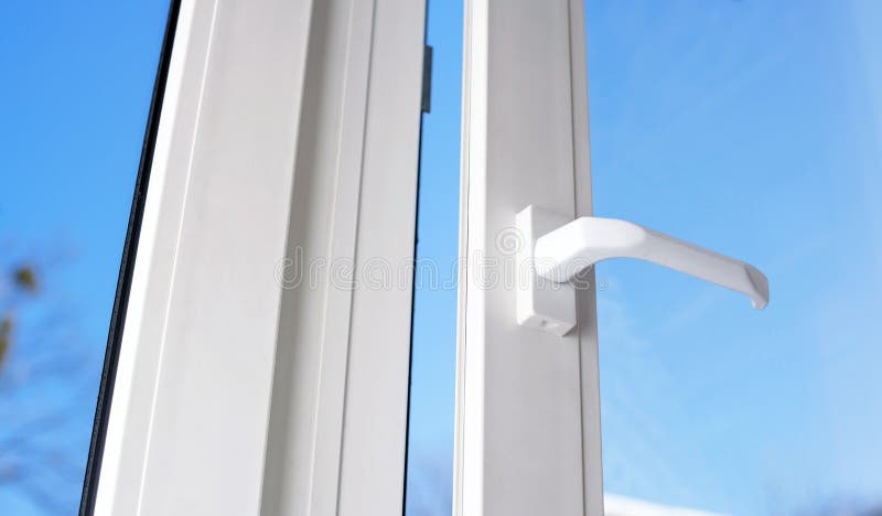 Open plastic vinyl window stock photos