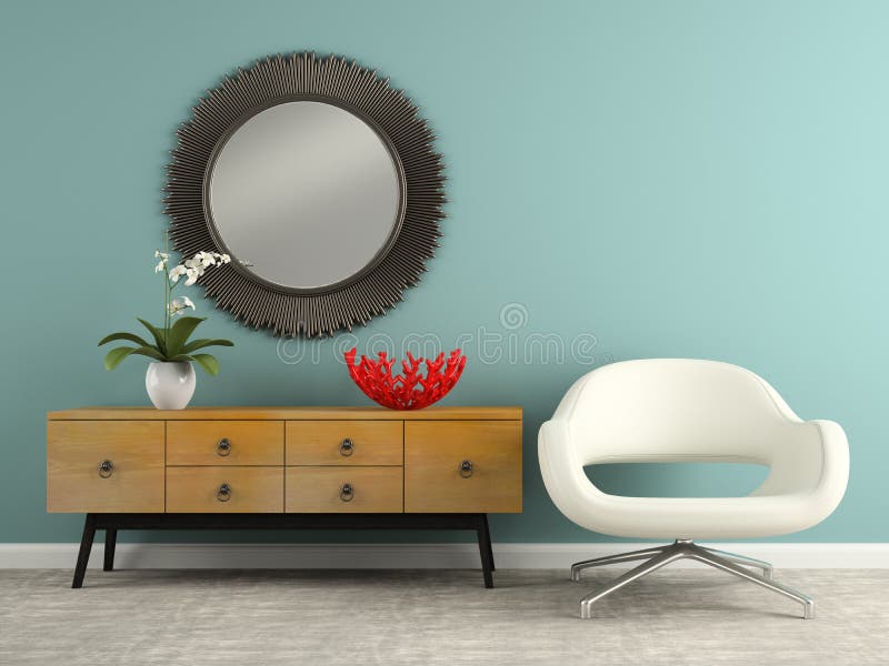 Part of interior with stylish consol and armchair 3D rendering stock photography