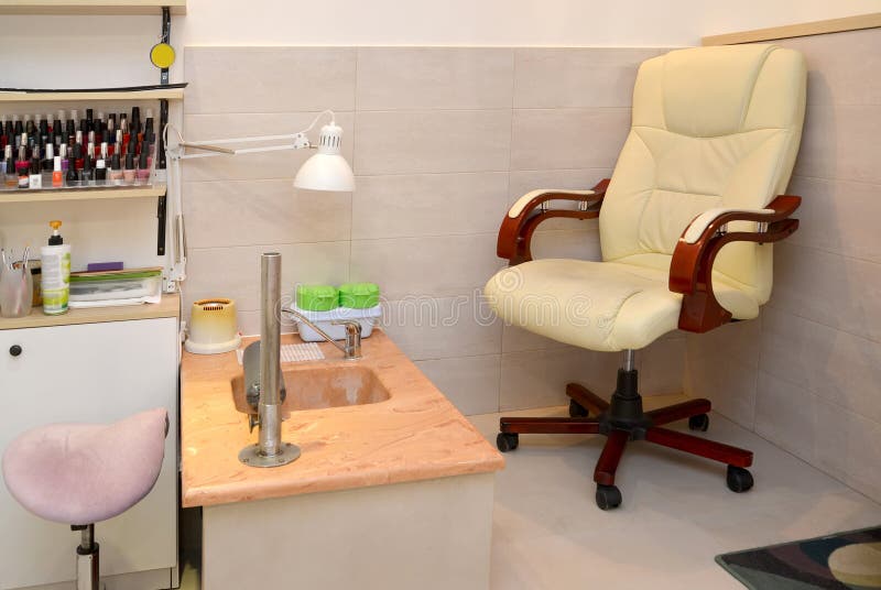 Pedicure room in a beauty salon stock photography