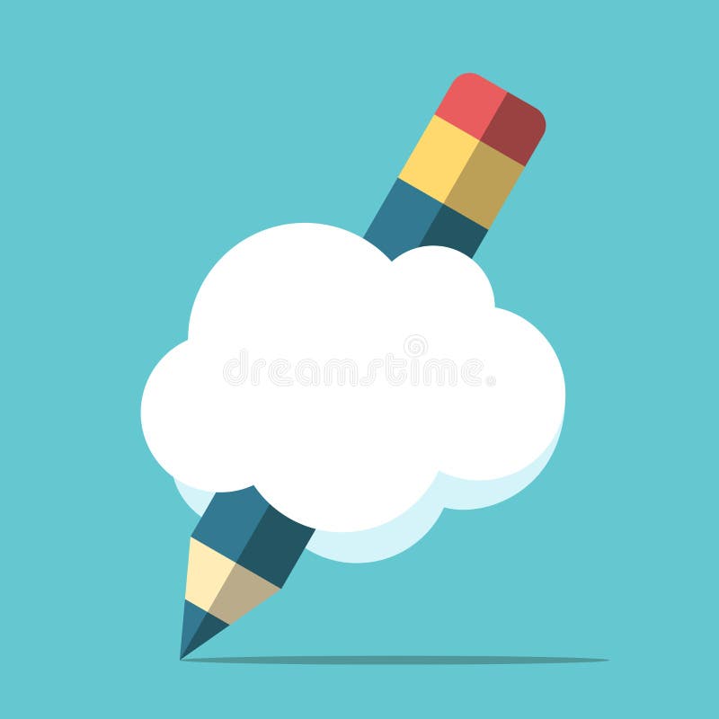 Pencil with cloud. Or speech bubble drawing. Copy space for your text. Creativity, inspiration and idea concept. Flat design. EPS 8 vector illustration, no stock illustration