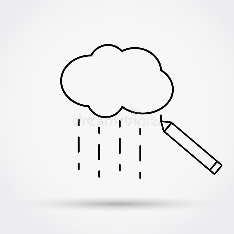 Pencil drawing cloud with rain. Outline simple flat icon. Vector illustration vector illustration