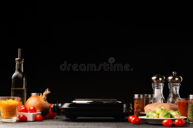 Photo food background. Ingredients on a dark background for design. Tile and cooking products royalty free stock image