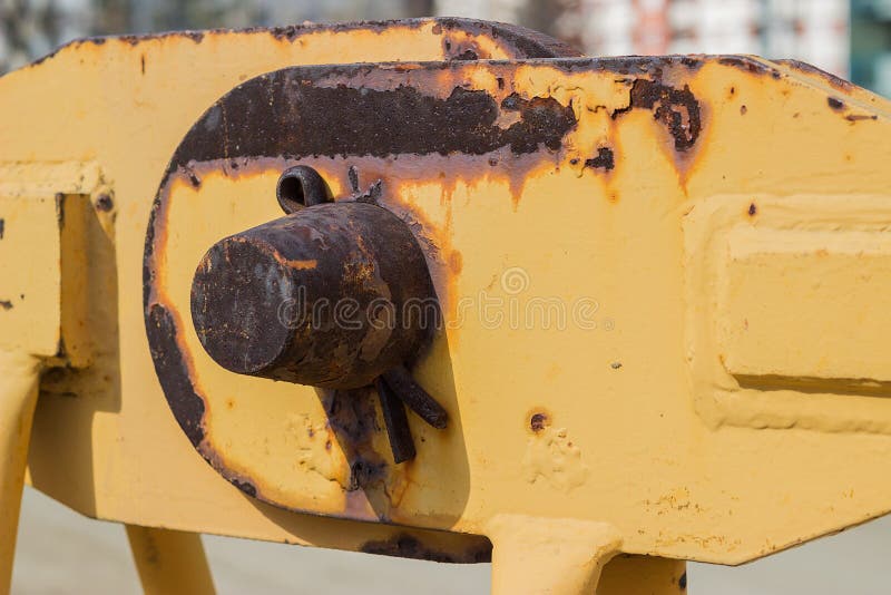Pin and cotter. Part of crane construction stock photography