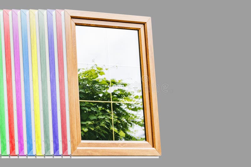 Plastic laminated Windows with partitions in double-glazed Windows. Plastic laminated Windows with partitions in mirrored double-glazed Windows royalty free stock photos