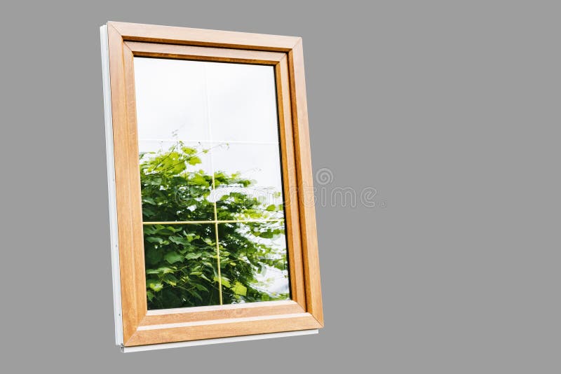 Plastic laminated Windows with partitions in double-glazed Windows. Plastic laminated window with partitions in mirrored double-glazed Windows stock images