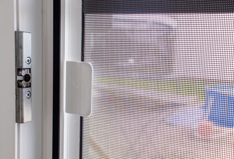Plastic window with mosquito net. Open plastic window with mosquito net indoor detail closeup royalty free stock image