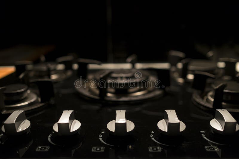 Professional black kitchen stove. View from above stock photo